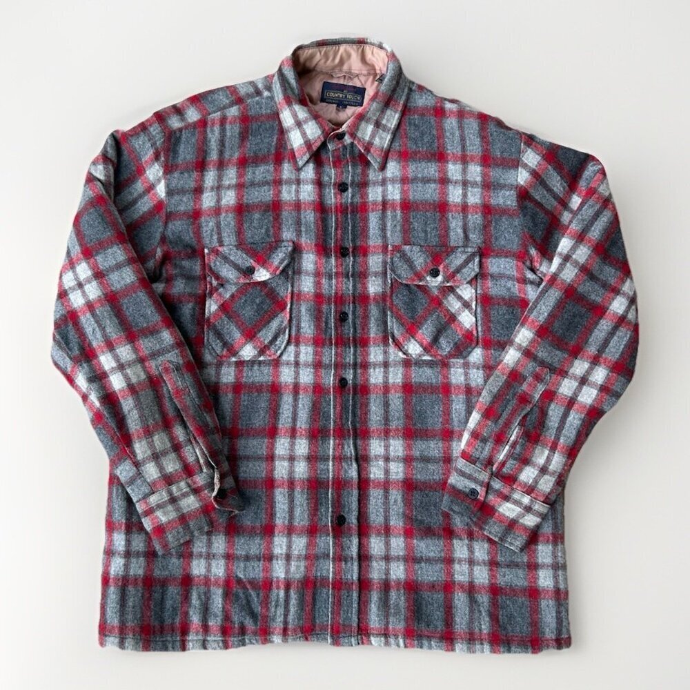 Vintage Sportswear by Country Touch Flannel Wool Jacket Men Size Large Red Plaid